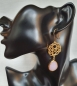 Preview: Elegant earring, brass goldplated, Rosequartz