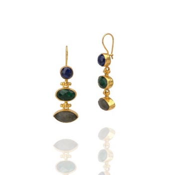 Earring made from brass, goldplated, labradorite, emerald, lapislazuli