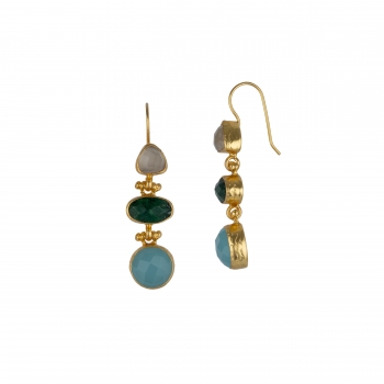 Earring made from brass, Aqua Ch., Chalcedon, Emerald