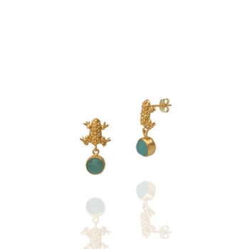 Earring made from brass, goldplated, aqua Chalcedony