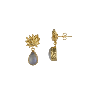 Earring made from brass, goldplated, blue Moonstone