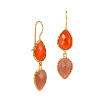 Earring made from brass, goldplated, orange/rose stones