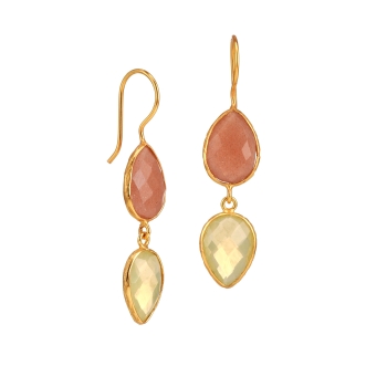 Earring made from brass, goldplated, rose/yellowwhite stones