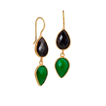 Earring made from brass, goldplated, black/green stones