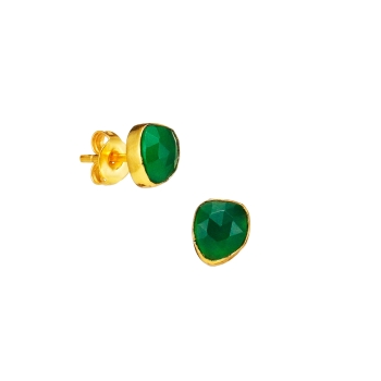 Earring made from brass, goldplated, green onyx