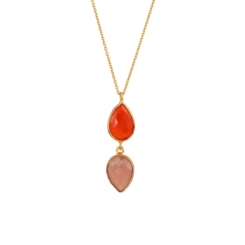 Kette aus Messing, vergoldet, orange/rose Steine