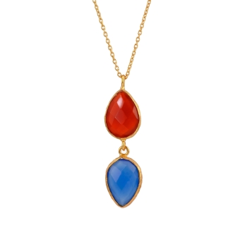 Kette aus Messing, vergoldet, orange/blaue Steine