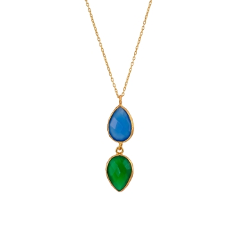 Necklace made from brass, goldplated, blue/green stones