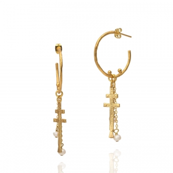 Earring made from brass, goldplated, pearl