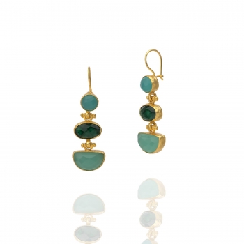 Earring made from brass, goldplated, blue/aqua Chalcedony, Emerald