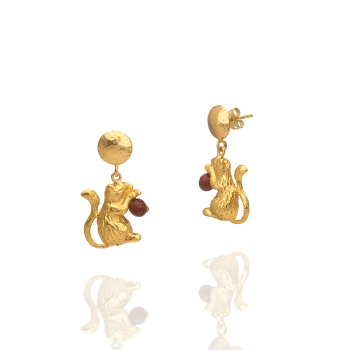 Earring made from brass, goldplated, brown Chalcedony