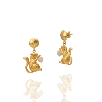 Earring made from brass, goldplated, Chalcedony