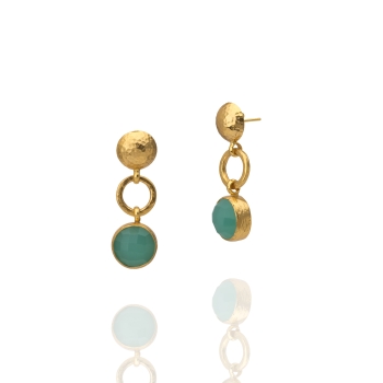 Earring made from brass, goldplated, aqua Chalcedony