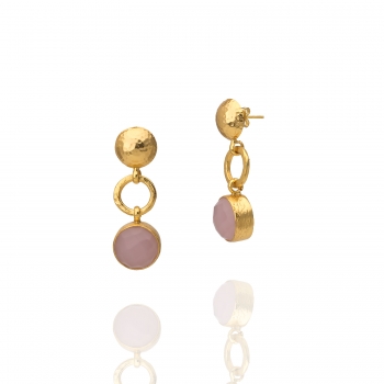 Earring made from brass, goldplated, Rosequartz