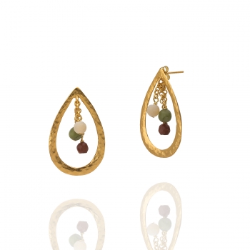 Earring made from brass, goldplated, white/brown/green Chalcedony