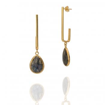 Earring made from brass, goldplated, Labradorite