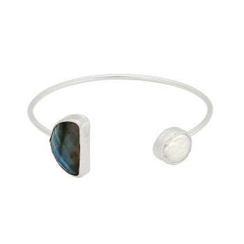 Bracelet made from brass, silverplated, labradorite