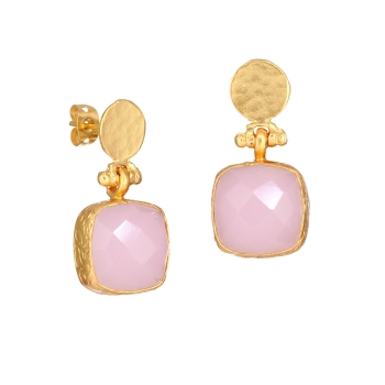 Earring made from brass, goldplated, Rosequartz