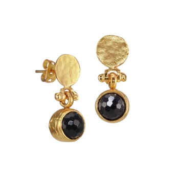 Earring made from brass, goldplated, Onyx