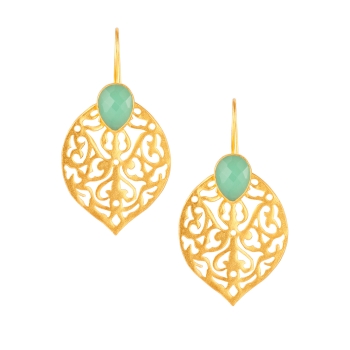 Earring made from brass, goldplated, aqua Chalcedony