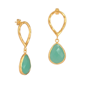 Earring made from brass, goldplated, aqua Chalcedony