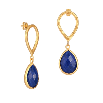 Earring made from brass, goldplated, Lapislazuli