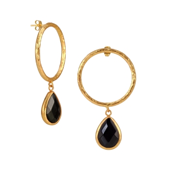 Fashionable earring made from brass, goldplated with Onyx