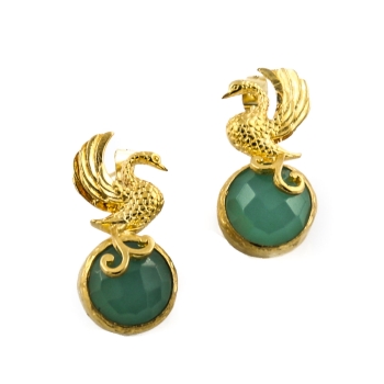 Fashionable earring, brass goldplated, with aqua Chalcedony