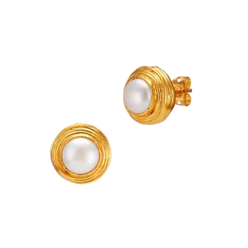 Earring made from brass, goldplated, pearl