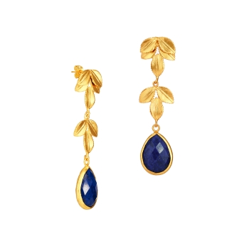 Fashionable earring, brass goldplated, with Lapislazuli