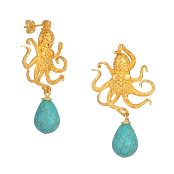 Earring made from brass, goldplated, Turquoise