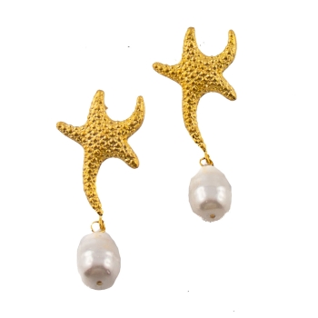 Earring made from brass, goldplated with baroque pearl