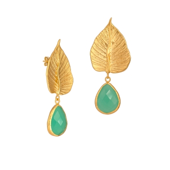 Earring made from brass, goldplated with aqua Chalcedony