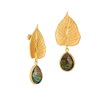 Earring made from brass, goldplated, Labradorite