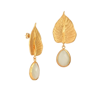 Earring made from brass, goldplated with white Cateye