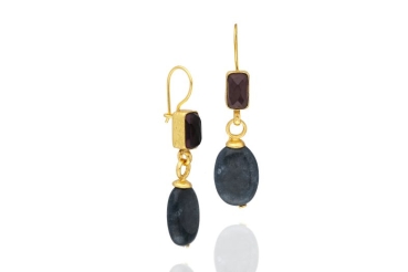 Earring made from brass, goldplated, grey Chalcedony, Amethyst