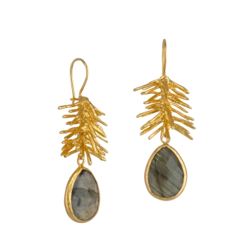 Earring made from brass, goldplated, Labradorite