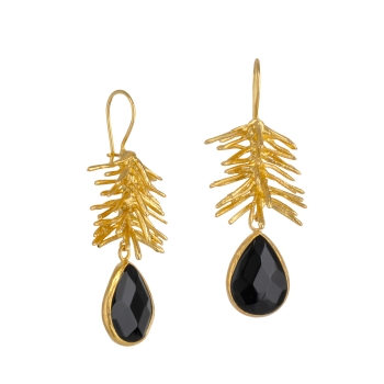 Earring made from brass, goldplated, Onyx