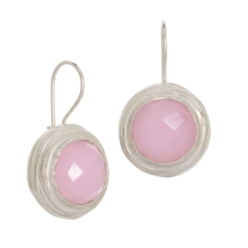 Earring made from brass, silverplated, rosequartz