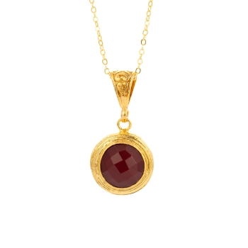 Necklace made from brass, goldplated, red Jade