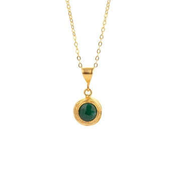 Necklace made from brass, goldplated, green Jade