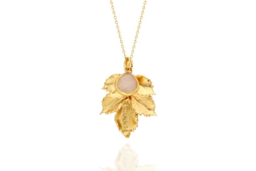 Necklace made from brass, goldplated, peach Chalcedony