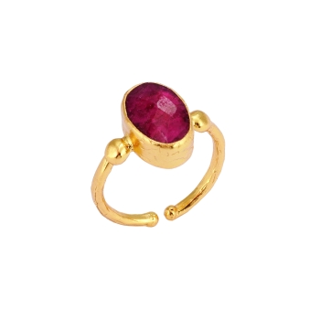 Ring made from brass, goldplated, Ruby