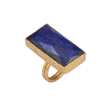 Ring made from brass, goldplated, lapislazuli