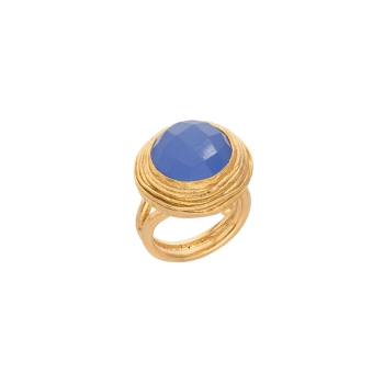 Ring aus Messing vergoldet, blauer Chalcedon