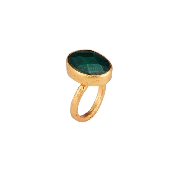 Ring made from brass, goldplated, green jade