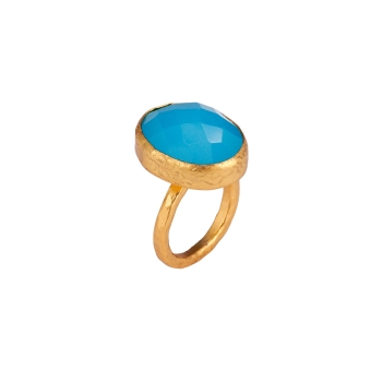 Ring aus Messing vergoldet, hellblauer Chalcedon