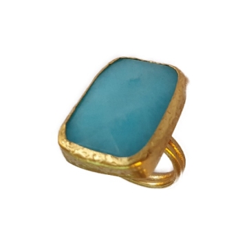 Ring aus Messing vergoldet, hellblauer Chalcedon