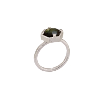 Ring made from brass, silverplated, labradorite