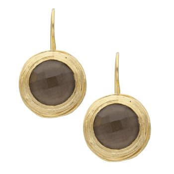 Earring made from brass, goldplated, smoky Quartz